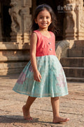The Nesavu Silk Frock Sleeveless Silk Frock for Baby Girls with Lotus Print for Festive Wear Nesavu 18 (2Y) / Pink / Silk Blend SF1113A-18 Nesavu sleeveless silk frock for baby girls with lotus motif and pleated skirt – perfect for ethnic occasions
