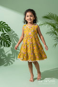 The Nesavu Girls Cotton Frock Sleeveless Yellow Floral Frock for Toddler Girls – Perfect for Summer and Outings Nesavu 16 (1Y) / Yellow GFC2050A-16 Nesavu sleeveless floral cotton frock for toddler girls in yellow – perfect for summer birthdays