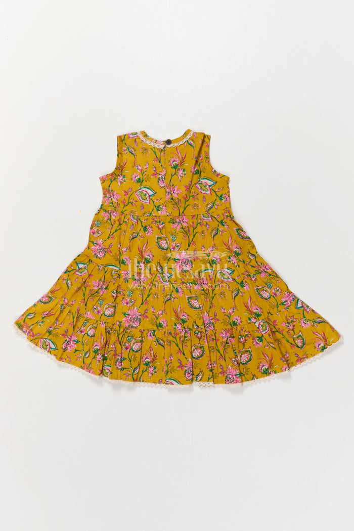 The Nesavu Girls Cotton Frock Sleeveless Yellow Floral Frock for Toddler Girls – Perfect for Summer and Outings Nesavu Nesavu sleeveless floral cotton frock for toddler girls in yellow – perfect for summer birthdays