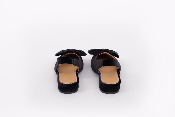 Large sized womens black velvet bow slingback shoe in sizes 42 43 44 45 46
