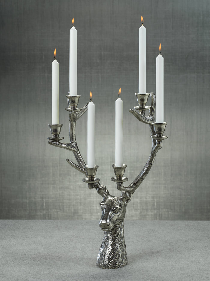 Stag Head 6 Tier Candleholder - Silver Antique - 2 Sizes - Candle Holders by Carlyle Avenue
