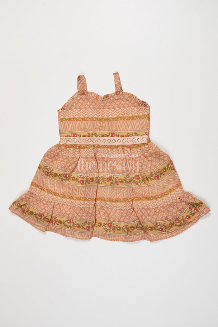 The Nesavu Girls Cotton Frock Strappy Baby Girl Frock with Traditional Digital Print for Festive Gatherings Nesavu 18 (2Y) / Multicolor GFC2020A-18 Nesavu baby girl strappy frock in modal silk with festive digital prints for ethnic wear