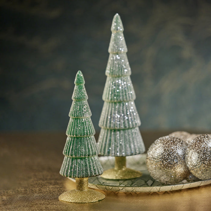 Sugar Pine Glass Tree on Silver Glitter Base - Dark Green - Christmas Trees by Carlyle Avenue