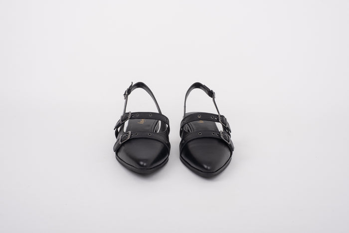 Large size black leather slingback flat shoe in sizes 42 43 44 45 46