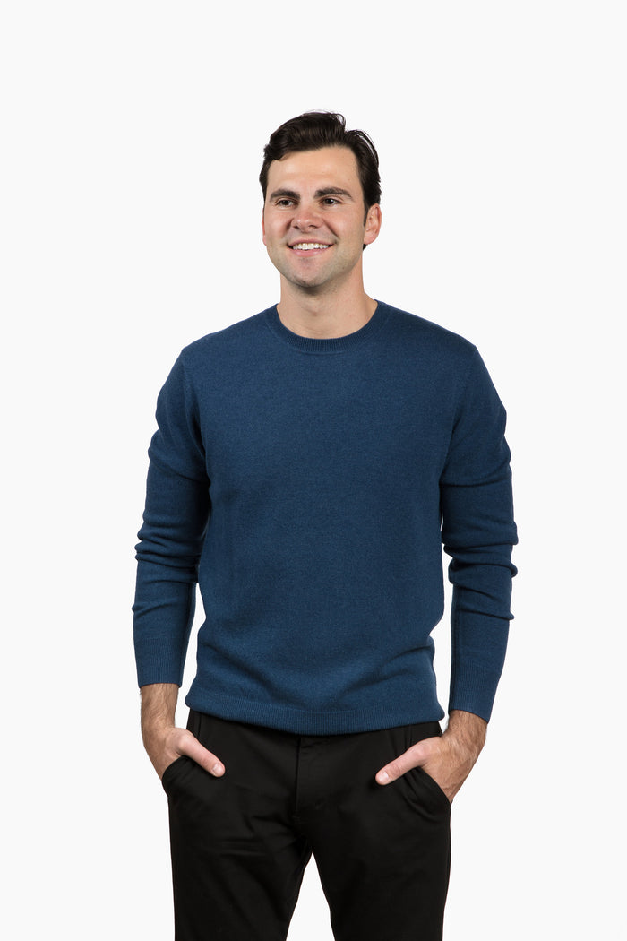 The Garrison Crewneck Sweater in Merino Cashmere - Dark Cobalt