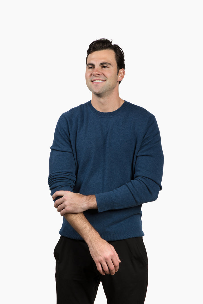 The Garrison Crewneck Sweater in Merino Cashmere - Dark Cobalt