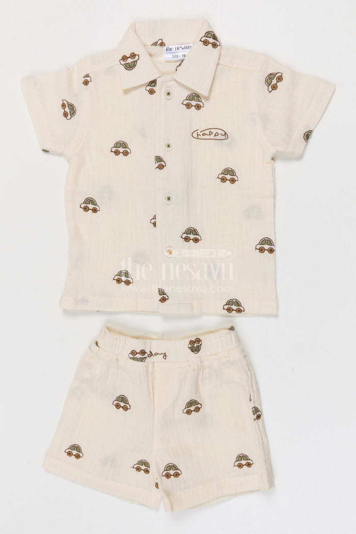 The Nesavu Boys Casual Set Toddler Boy Casual Outfit Set for Summer Play and Daily Wear Nesavu Nesavu toddler boy muslin cotton casual outfit set for everyday play and summer outings with digital print shirt
