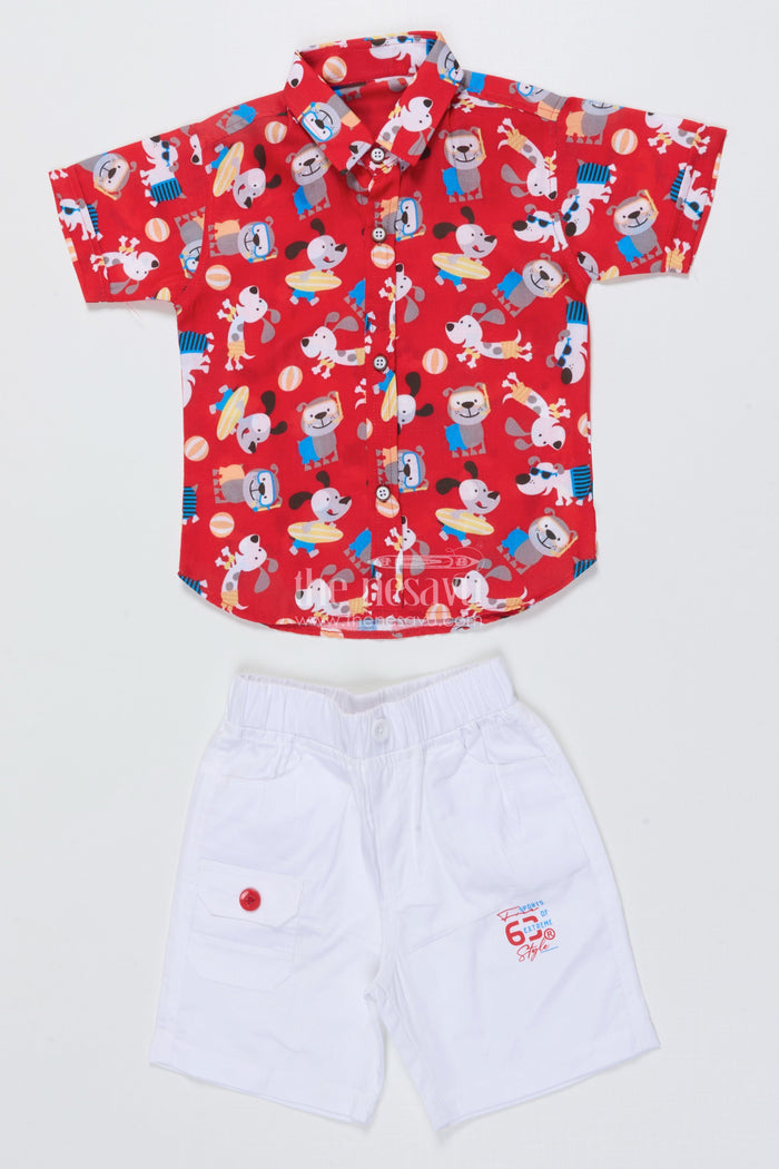 The Nesavu Boys Casual Set Toddler Boy Cotton Casual Set with Printed Shirt and Shorts for Everyday Outings Nesavu Nesavu toddler boy cotton casual wear set with printed shirt and shorts for daily comfort