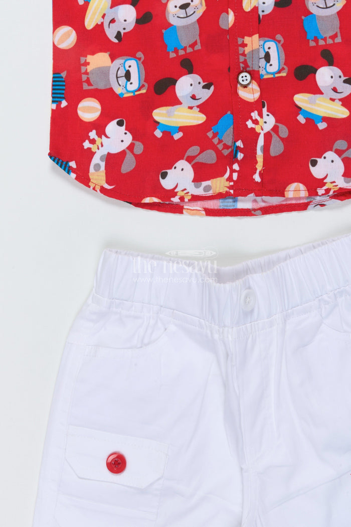 The Nesavu Boys Casual Set Toddler Boy Cotton Casual Set with Printed Shirt and Shorts for Everyday Outings Nesavu Nesavu toddler boy cotton casual wear set with printed shirt and shorts for daily comfort