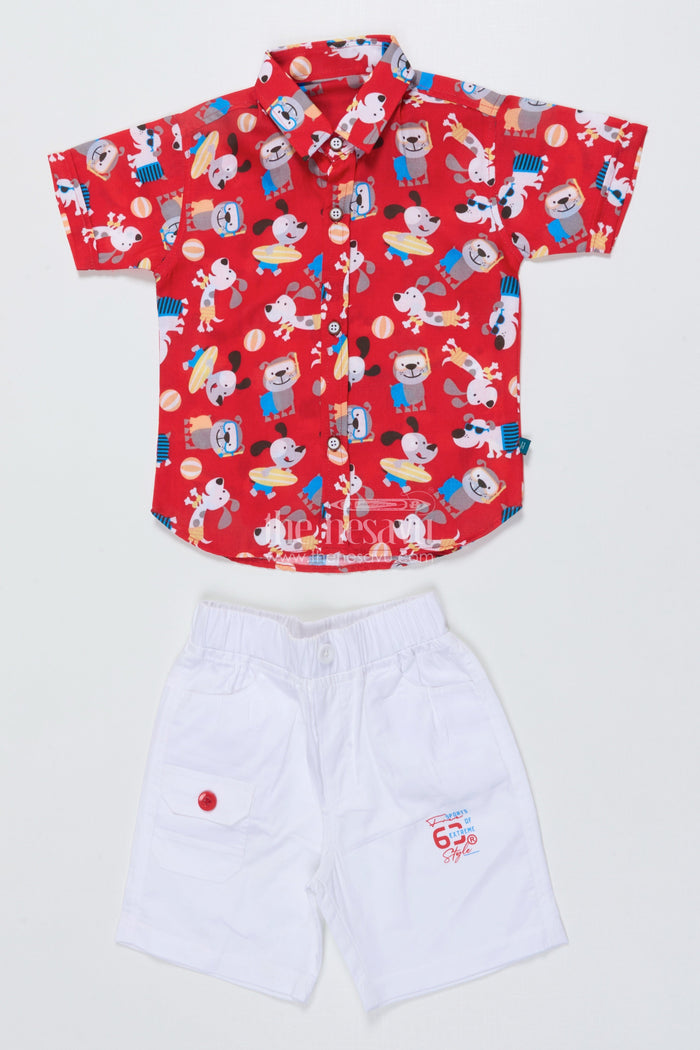 The Nesavu Boys Casual Set Toddler Boy Cotton Casual Set with Printed Shirt and Shorts for Everyday Outings Nesavu Nesavu toddler boy cotton casual wear set with printed shirt and shorts for daily comfort