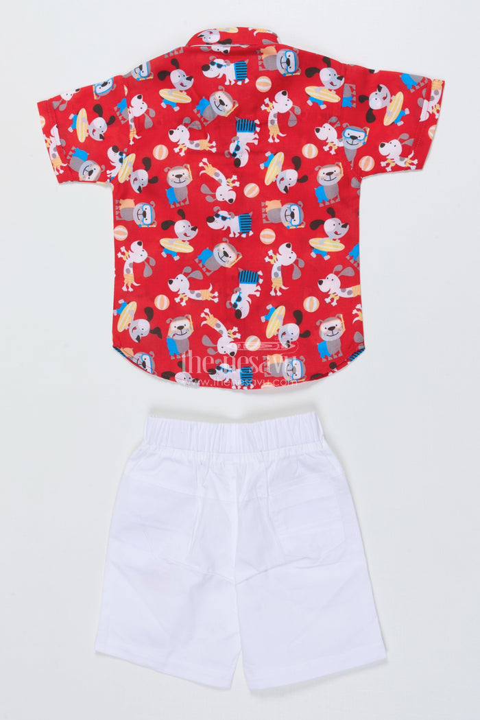 The Nesavu Boys Casual Set Toddler Boy Cotton Casual Set with Printed Shirt and Shorts for Everyday Outings Nesavu Nesavu toddler boy cotton casual wear set with printed shirt and shorts for daily comfort