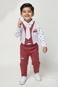 The Nesavu Boys Casual Set Toddler Boy Cotton Outfit Set for Day Trips and Casual Events Nesavu 14 (6M) / Maroon BCS526A-14 Nesavu toddler boy cotton printed shirt pant set casual outings everyday wear