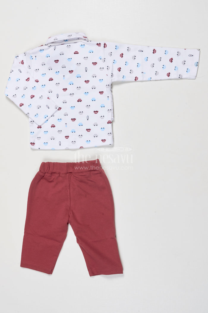 The Nesavu Boys Casual Set Toddler Boy Cotton Outfit Set for Day Trips and Casual Events Nesavu Nesavu toddler boy cotton printed shirt pant set casual outings everyday wear