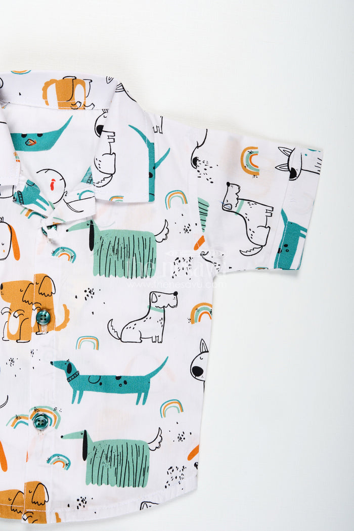 The Nesavu Boys Casual Set Toddler Boy Cotton Outfit with Animal Print for Summer Nesavu Nesavu Toddler Boys Summer Cotton Shirt Shorts Set Animal Print Breathable Fabric