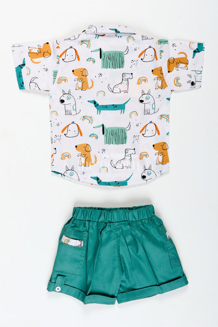 The Nesavu Boys Casual Set Toddler Boy Cotton Outfit with Animal Print for Summer Nesavu Nesavu Toddler Boys Summer Cotton Shirt Shorts Set Animal Print Breathable Fabric
