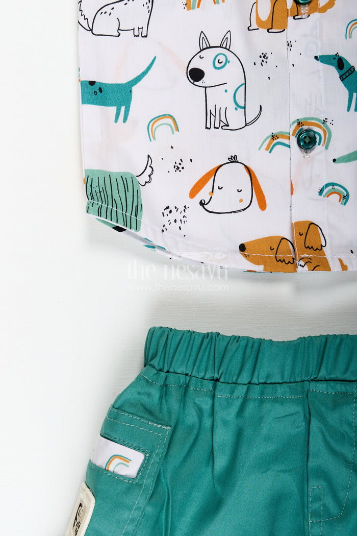 The Nesavu Boys Casual Set Toddler Boy Cotton Outfit with Animal Print for Summer Nesavu Nesavu Toddler Boys Summer Cotton Shirt Shorts Set Animal Print Breathable Fabric