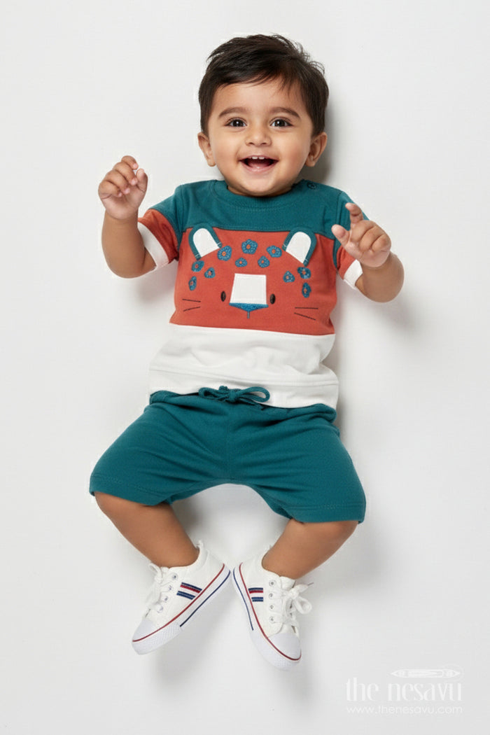 The Nesavu Boys Casual Set Toddler Boy Cotton T-shirt and Shorts Set for Daily Comfort and Play Nesavu 14 (6M) / Green BCS538A-14 Nesavu toddler boy cotton t-shirt shorts set daily comfort active playtime