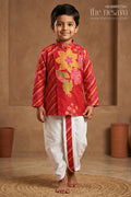 The Nesavu Boys Dothi Set Toddler Boy Dhoti Set for Festive Gatherings and Cultural Events Nesavu 14 (6M) / Red / Viscose BES1007E-14 Nesavu Toddler Boy Dhoti Set For Festive Gatherings With Floral Digital Print Top And Comfortable Ethnic Wear