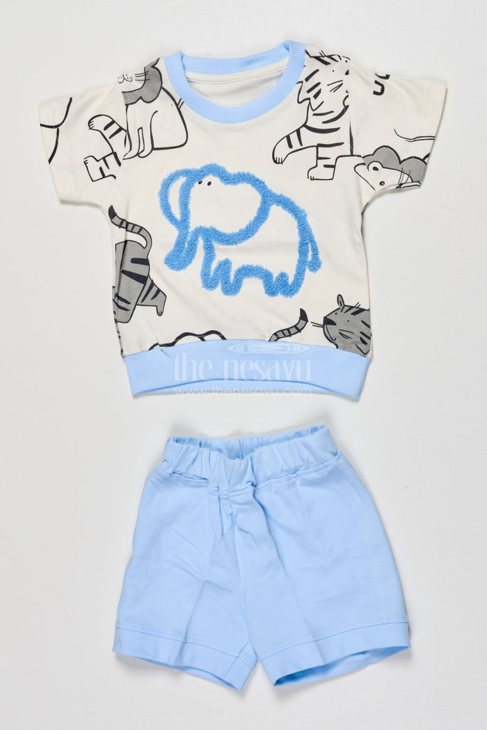 The Nesavu Boys Casual Set Toddler Boy Printed Cotton Set for Summer Play and Daily Outings Nesavu 12 (3M) / Blue BCS535A-12 Nesavu toddler boy cotton printed t-shirt shorts set everyday play outings