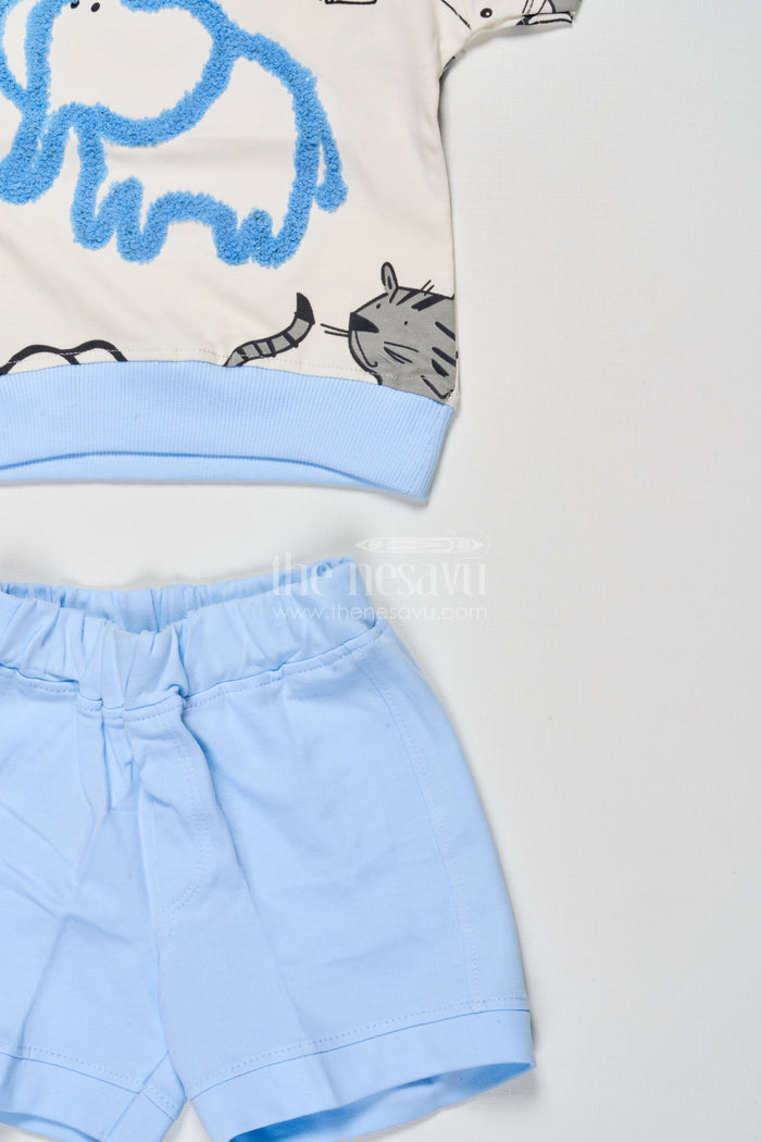 The Nesavu Boys Casual Set Toddler Boy Printed Cotton Set for Summer Play and Daily Outings Nesavu Nesavu toddler boy cotton printed t-shirt shorts set everyday play outings