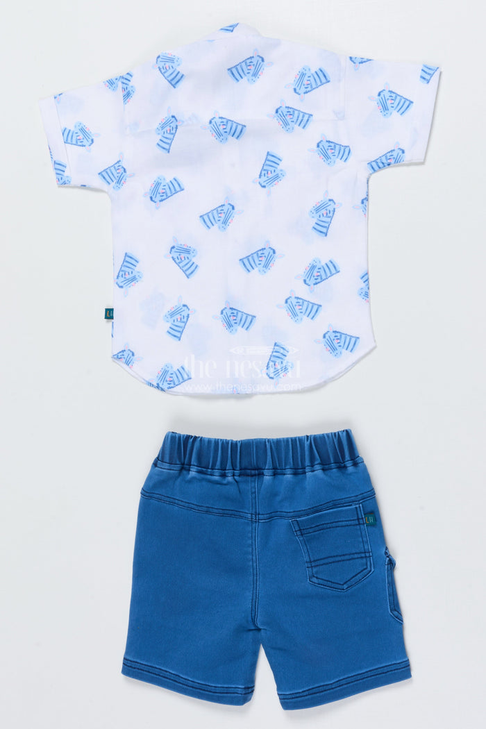 The Nesavu Boys Casual Set Toddler Boys Animal Print Casual Set for Summer Park Outings Nesavu Nesavu toddler boys animal print cotton casual set summer outings playful days