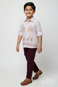The Nesavu Boys Casual Set Toddler Boys Casual Cotton Outfit with Embroidery for Everyday Style Nesavu 16 (1Y) / Peach BCS494B-16 Nesavu toddler boys cotton blend casual outfit palm embroidery all-day comfort