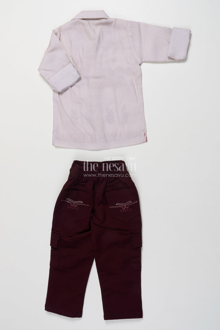 The Nesavu Boys Casual Set Toddler Boys Casual Cotton Outfit with Embroidery for Everyday Style Nesavu Nesavu toddler boys cotton blend casual outfit palm embroidery all-day comfort