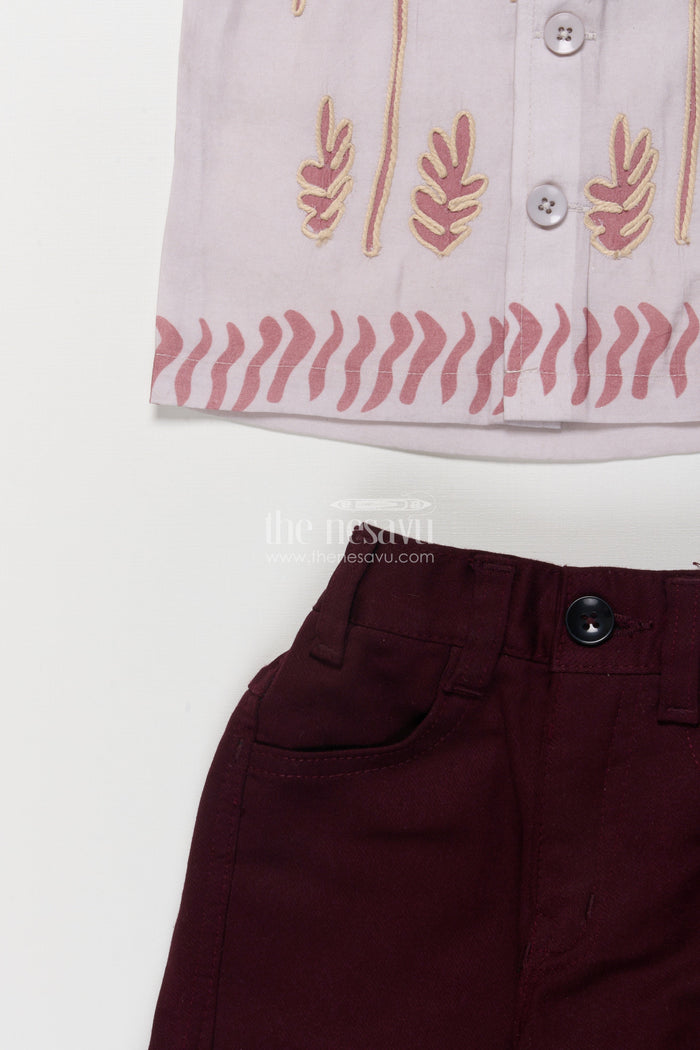 The Nesavu Boys Casual Set Toddler Boys Casual Cotton Outfit with Embroidery for Everyday Style Nesavu Nesavu toddler boys cotton blend casual outfit palm embroidery all-day comfort