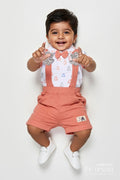 The Nesavu Boys Casual Set Toddler Boys Casual Cotton Outfit with Printed Tee and Shorts Nesavu 14 (6M) / Peach BCS537B-14 Nesavu toddler boys printed cotton t-shirt shorts outfit everyday comfort active play