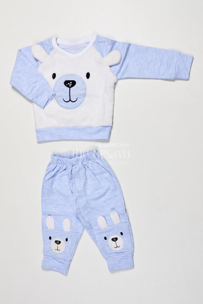 The Nesavu Boys Casual Set Toddler Boys Cotton Jogger Set with Bear Print for Cozy Daily Wear Nesavu 12 (3M) / Blue BCS521B-12 Nesavu boys cotton jogger set bear print toddlers  perfect cozy days casual play