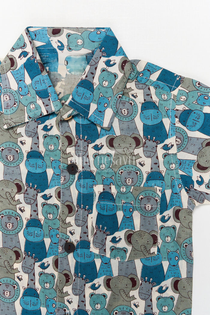 The Nesavu Boys Casual Set Toddler Boys Cotton Set with Jungle Animal Print for Casual Wear Nesavu Nesavu toddler boys cotton outfit with jungle animal print – breathable casual wear set