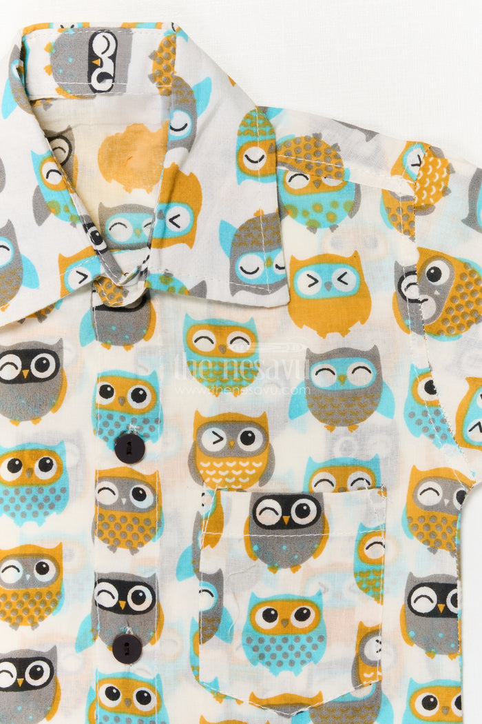 The Nesavu Boys Casual Set Toddler Boys Cotton Set with Owl Print for Everyday Wear Nesavu Nesavu cotton casual outfit for toddler boys with fun owl print – soft and playful daily wear