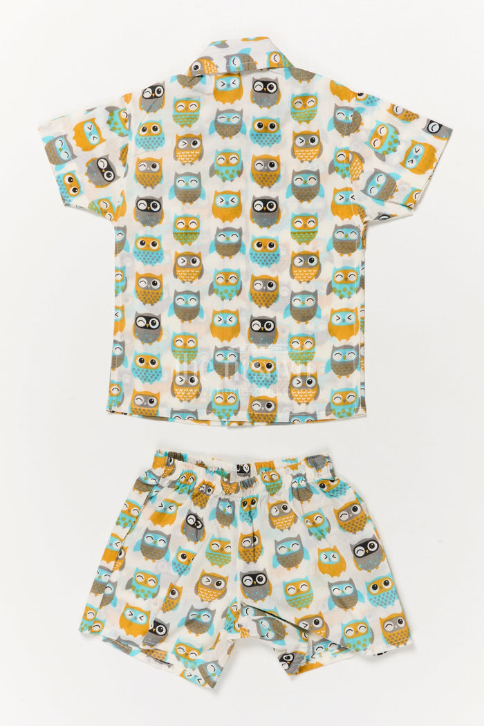 The Nesavu Boys Casual Set Toddler Boys Cotton Set with Owl Print for Everyday Wear Nesavu Nesavu cotton casual outfit for toddler boys with fun owl print – soft and playful daily wear