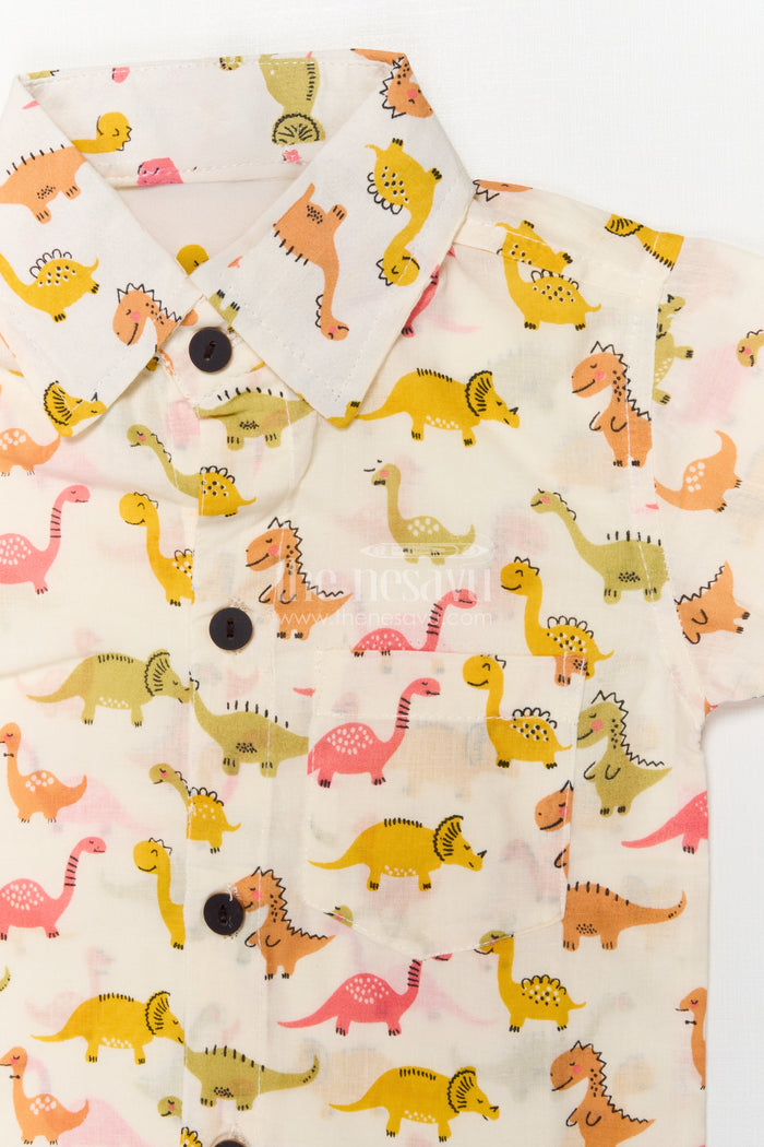 The Nesavu Boys Casual Set Toddler Boys Dinosaur Print Cotton Outfit for Casual Wear Nesavu Nesavu cotton casual outfit for toddler boys with dinosaur print – breathable and playful wear