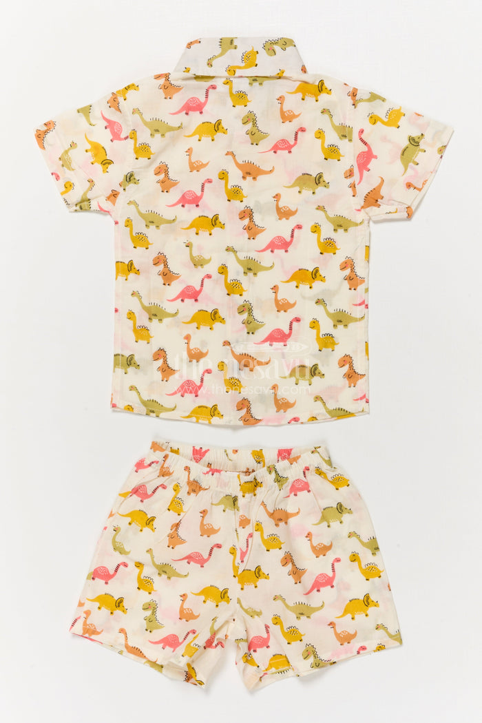 The Nesavu Boys Casual Set Toddler Boys Dinosaur Print Cotton Outfit for Casual Wear Nesavu Nesavu cotton casual outfit for toddler boys with dinosaur print – breathable and playful wear