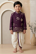 The Nesavu Boys Kurtha Set Toddler Boys Elephant Embroidery Kurta Set for Weddings Nesavu 14 (6M) / Black / Viscose BES1017A-14 Nesavu Toddler Boys Elephant Embroidery Kurta Set With Dhoti Pants For Festive Weddings