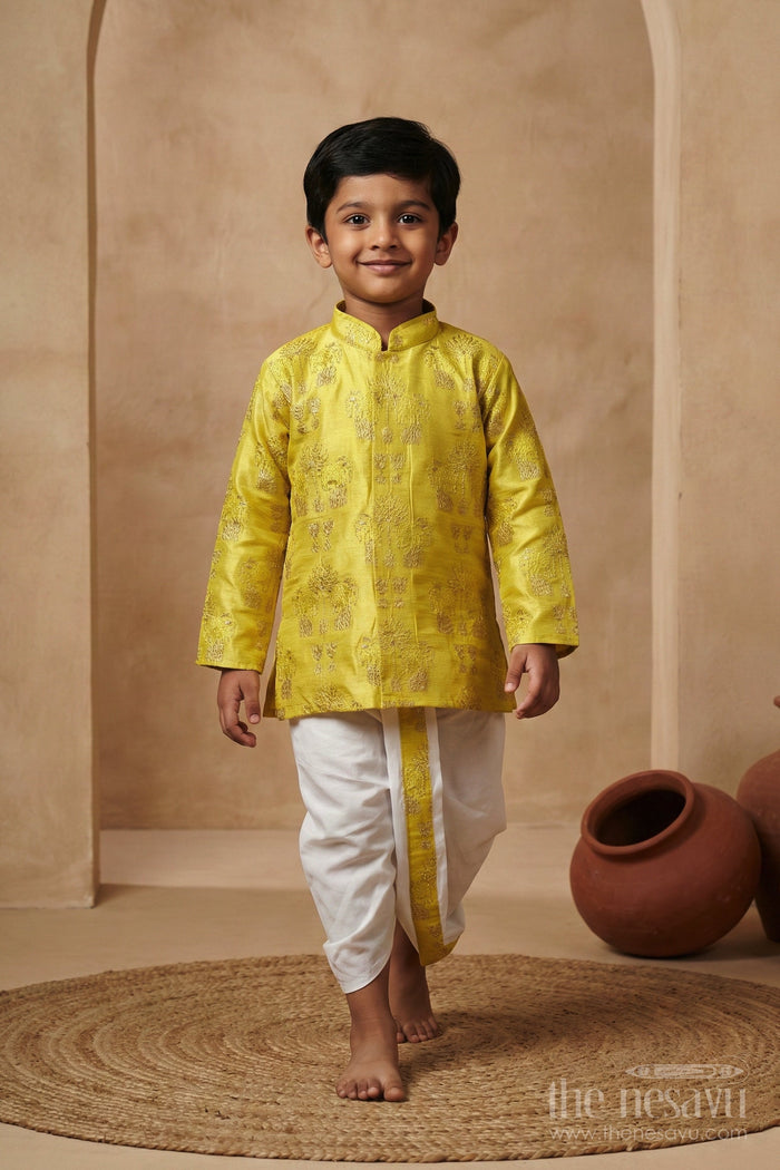 The Nesavu Boys Dothi Set Toddler Boys Kurta Dothi Set for Weddings and Traditional Occasions Nesavu Nesavu toddler boys kurta dothi set embroidery weddings festive celebrations