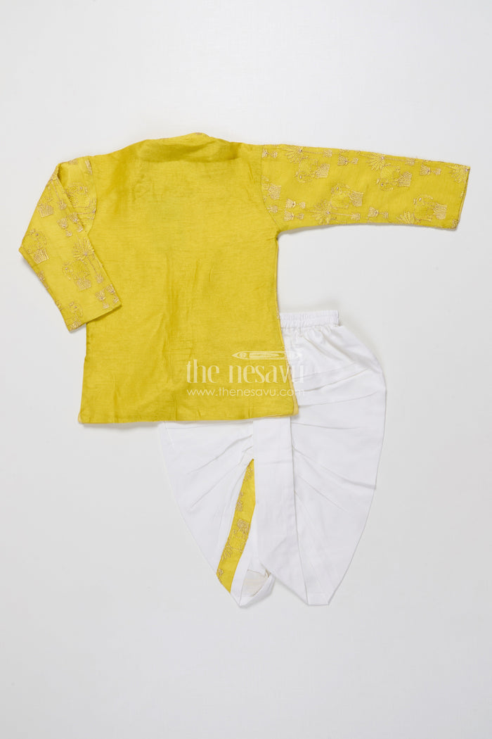 The Nesavu Boys Dothi Set Toddler Boys Kurta Dothi Set for Weddings and Traditional Occasions Nesavu Nesavu toddler boys kurta dothi set embroidery weddings festive celebrations