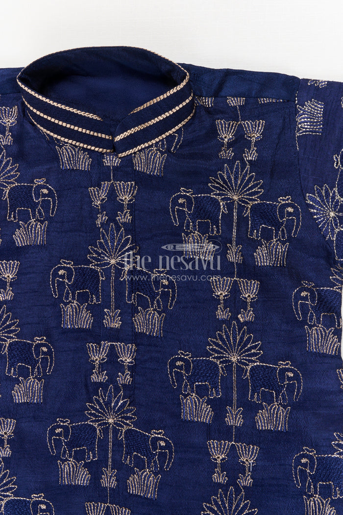 The Nesavu Boys Kurtha Set Toddler Boys Kurta Set for Traditional Weddings and Ethnic Functions Nesavu Nesavu toddler boys kurta set with thread embroidery for weddings and traditional ceremonies