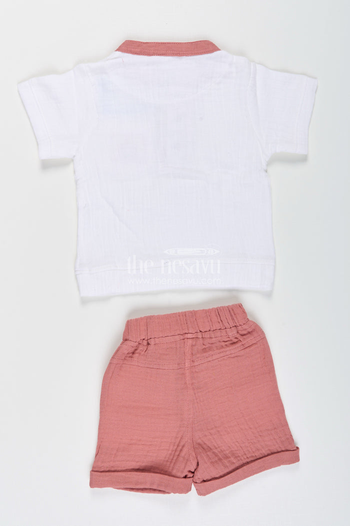 The Nesavu Boys Casual Set Toddler Boys Muslin Cotton Polo Shirt and Shorts Set Nesavu Nesavu toddler boys muslin cotton polo shirt with bear embroidery and shorts set