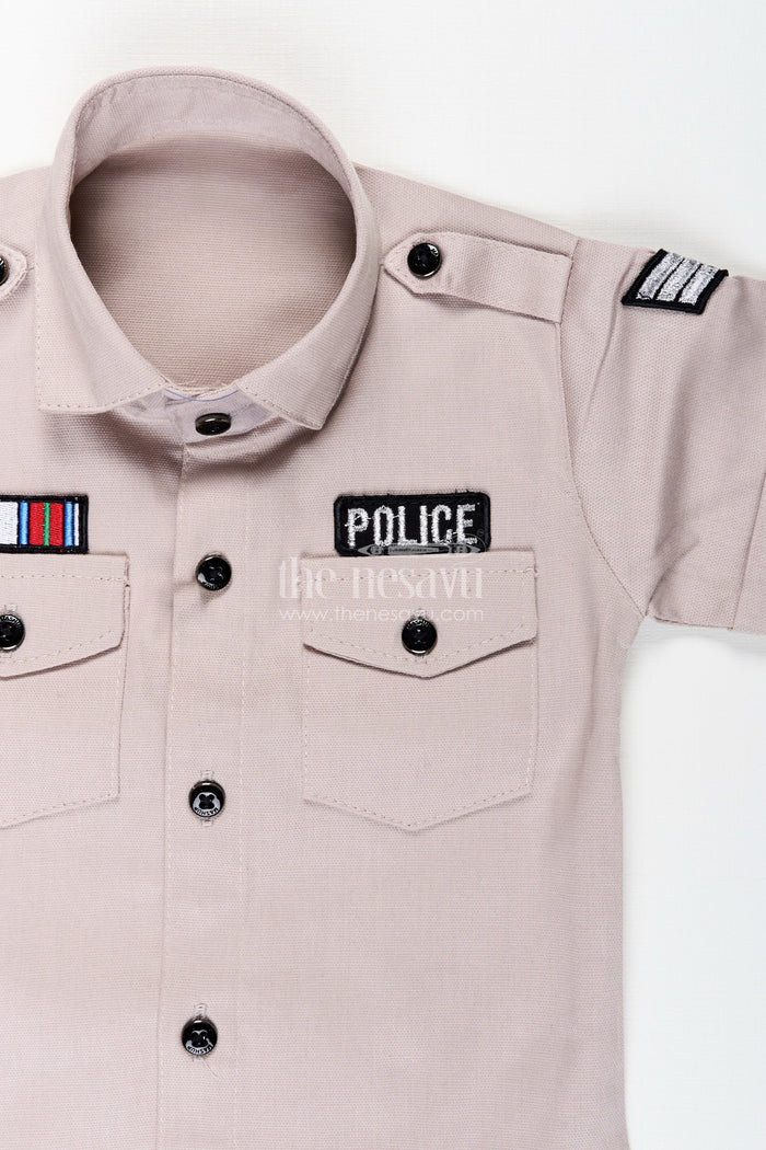 The Nesavu Boys Casual Set Toddler Boys Police Uniform Cotton Shirt and Shorts Set with Cap Nesavu Nesavu toddler boys cotton police uniform style shirt, shorts, and cap set