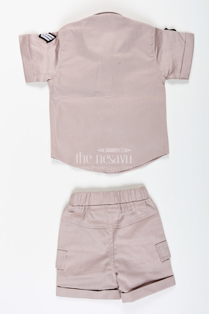The Nesavu Boys Casual Set Toddler Boys Police Uniform Cotton Shirt and Shorts Set with Cap Nesavu Nesavu toddler boys cotton police uniform style shirt, shorts, and cap set