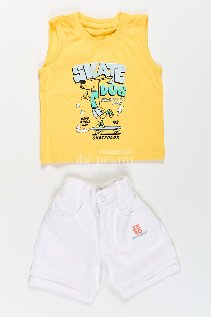 The Nesavu Boys Casual Set Toddler Boys Printed Shirt, T-Shirt, and Shorts Three-Piece Cotton Set Nesavu Nesavu toddler boys three-piece cotton set with printed shirt, T-shirt, and shorts