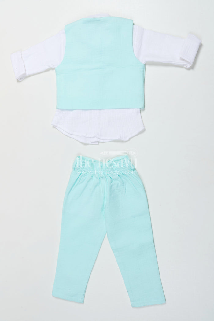 The Nesavu Boys Casual Set Toddler Boys Waistcoat Set for Birthday Parties and Family Celebrations Nesavu Nesavu toddler boys muslin cotton waistcoat set with bow tie for birthdays and formal events