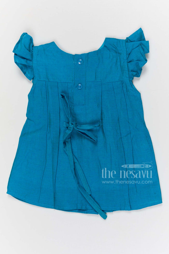 The Nesavu Girls Chanderi Frock Toddler Girl Chanderi Cotton Frock with Lace Yoke for Poojas and Festive Days Nesavu Nesavu toddler girl chanderi frock with pleated lace yoke for poojas and ethnic school events