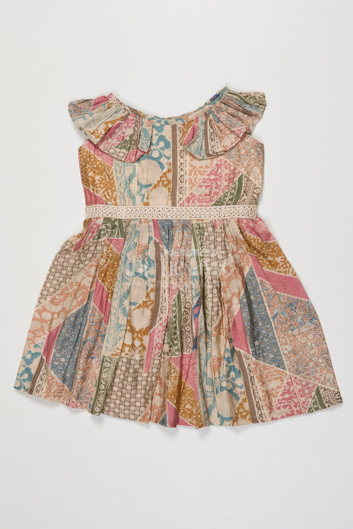 The Nesavu Girls Cotton Frock Toddler Girl Cotton Frock for Everyday Comfort and Fun Outings Nesavu 18 (2Y) / Multicolor GFC2017A-18 Nesavu toddler girl frock with boho-style digital print for casual days and play