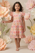 Toddler Girl Cotton Frock with Festive Border Print for Functions and Photo Days