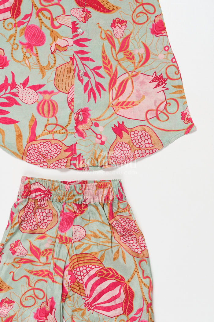 The Nesavu Girls Co-Ord Sets Toddler Girl Crepe Co-ord Set with Digital Print for Cultural Wear Nesavu Nesavu toddler girl crepe co-ord set with floral digital print for casual festive styling