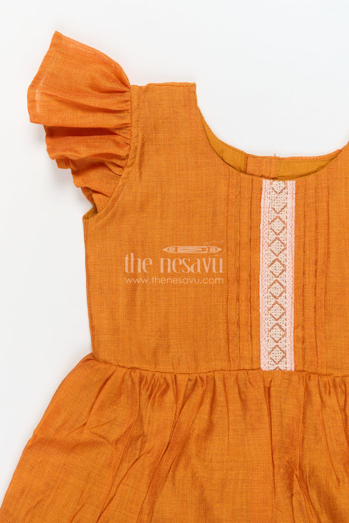 The Nesavu Girls Chanderi Frock Toddler Girl Festive Frock for Pooja and Traditional Functions Nesavu Nesavu toddler girl festive frock in Chanderi cotton for pooja and traditional occasions