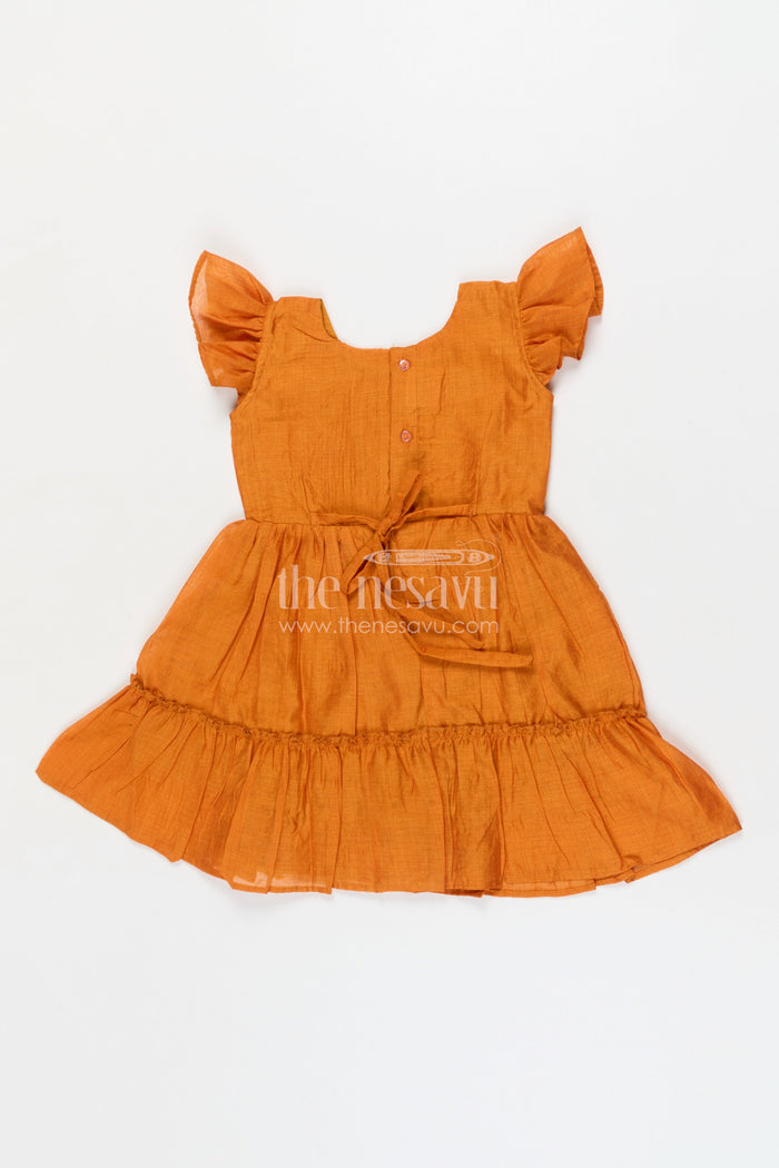 The Nesavu Girls Chanderi Frock Toddler Girl Festive Frock for Pooja and Traditional Functions Nesavu Nesavu toddler girl festive frock in Chanderi cotton for pooja and traditional occasions